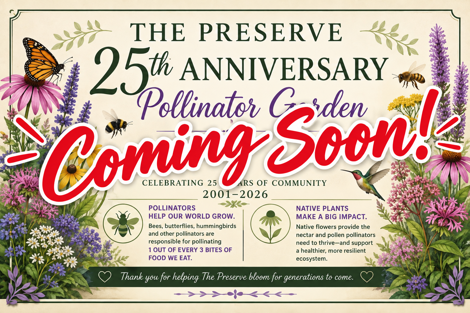 Coming soon: The Preserve 25th anniversary pollinator garden